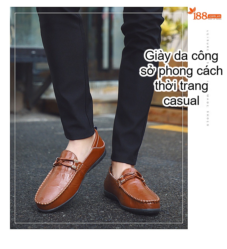 Giày Lười Nam Da Bóng Chiều Cao Đế Khoảng 2cm Màu Nâu, Đen chi tiết 13