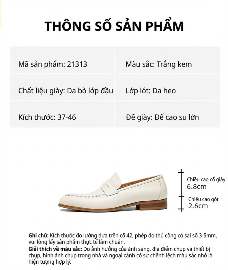 Giày Lười Nam Da Bóng Chiều Cao Đế Khoảng 2cm Màu Trắng chi tiết 2