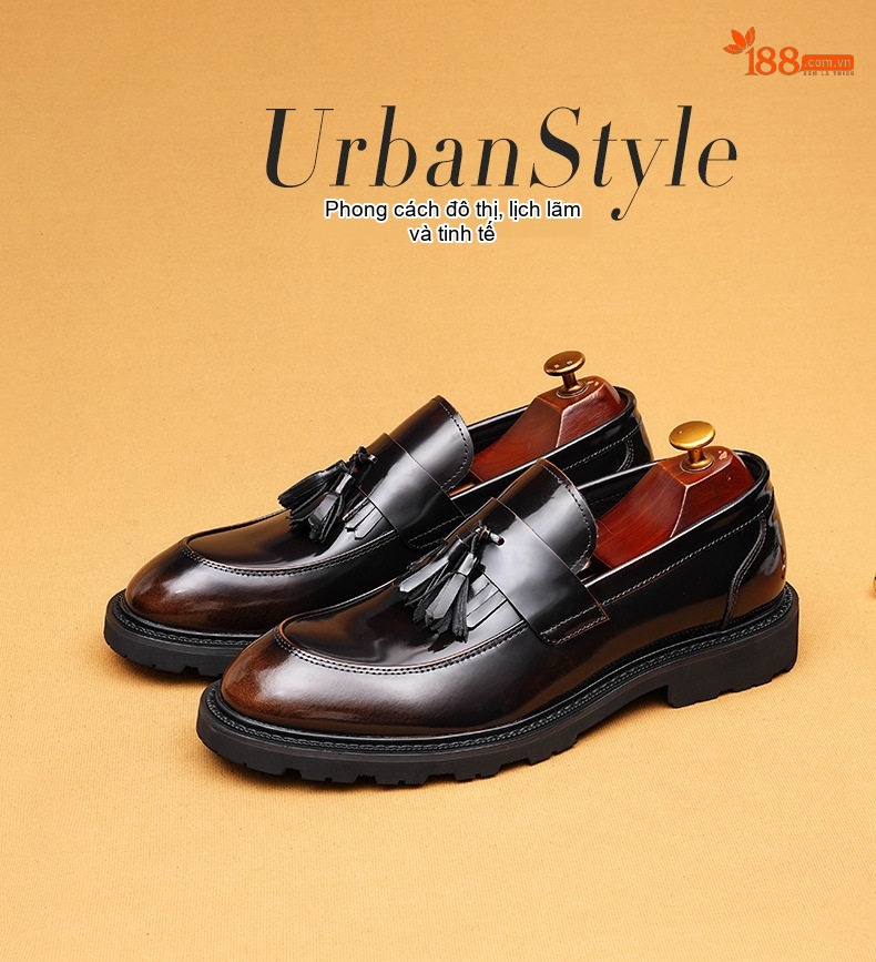 Giày Lười Nam Da Bóng Chiều Cao Đế Khoảng 3.5cm Phong Cách Anh Quốc Màu Đen, Nâu chi tiết 1