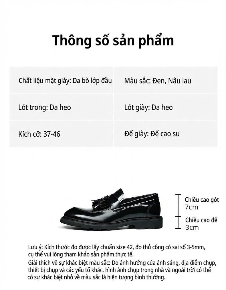Giày Lười Nam Da Bóng Chiều Cao Đế Khoảng 3.5cm Phong Cách Anh Quốc Màu Đen, Nâu chi tiết 2