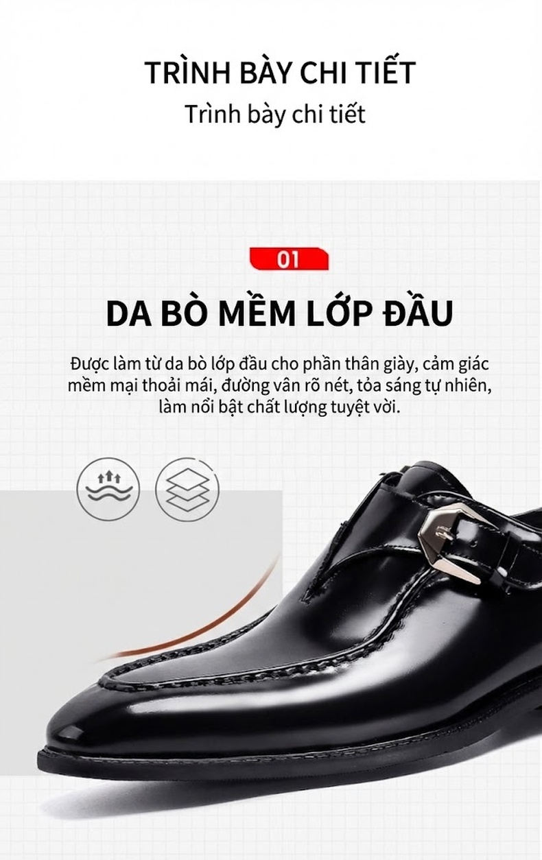 Giày Lười Nam Da Bóng Chiều Cao Đế Khoảng 3cm Màu Đen chi tiết 9
