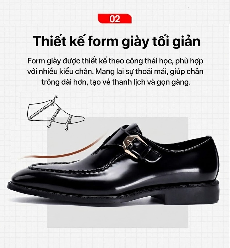 Giày Lười Nam Da Bóng Chiều Cao Đế Khoảng 3cm Màu Đen chi tiết 10