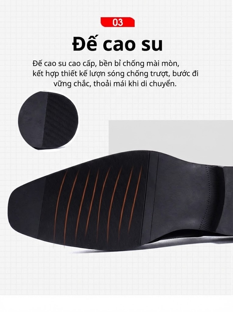 Giày Lười Nam Da Bóng Chiều Cao Đế Khoảng 3cm Màu Đen chi tiết 11