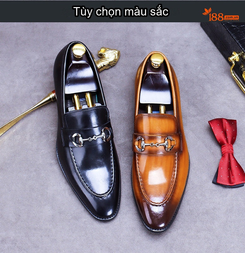 Giày Lười Nam Da Bóng Chiều Cao Đế Khoảng 3cm Màu Đen, Nâu chi tiết 3