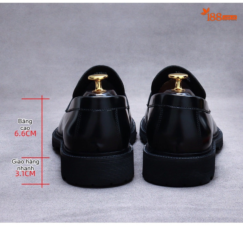 Giày Lười Nam Da Bóng Chiều Cao Đế Khoảng 3cm Màu Đen, Nâu Đỏ chi tiết 17
