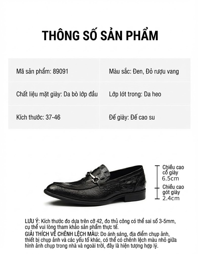 Giày Lười Nam Da Bóng Chiều Cao Đế Khoảng 3cm Màu Đen, Nâu chi tiết 2