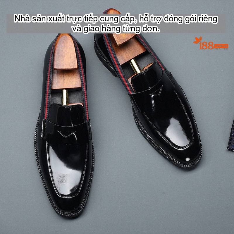 Giày Lười Nam Da Bóng Chiều Cao Đế Khoảng 3cm Màu Đen