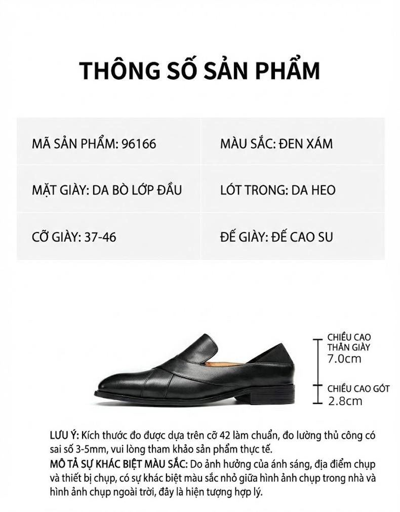 Giày Lười Nam Da Bóng Chiều Cao Đế Khoảng 3cm Màu Đen, Xám chi tiết 2