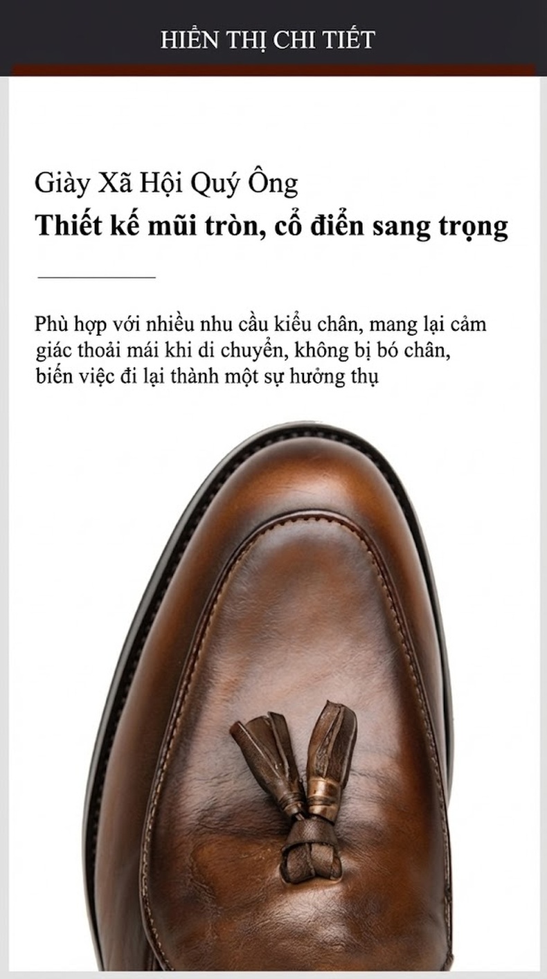 Giày Lười Nam Da Bóng Chiều Cao Đế Khoảng 3cm Thiết Kế Tua Rua Phong Cách Anh Màu Đen, Nâu chi tiết 9