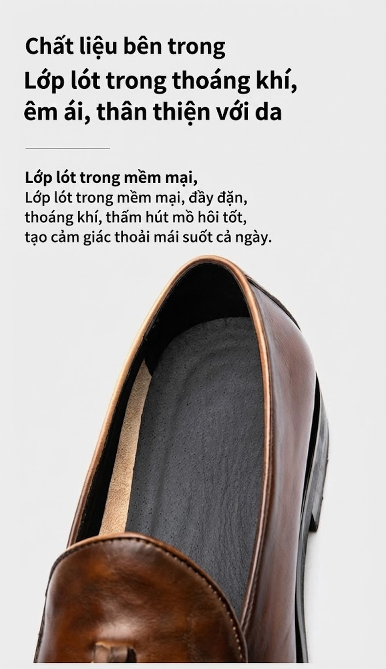 Giày Lười Nam Da Bóng Chiều Cao Đế Khoảng 3cm Thiết Kế Tua Rua Phong Cách Anh Màu Đen, Nâu chi tiết 11