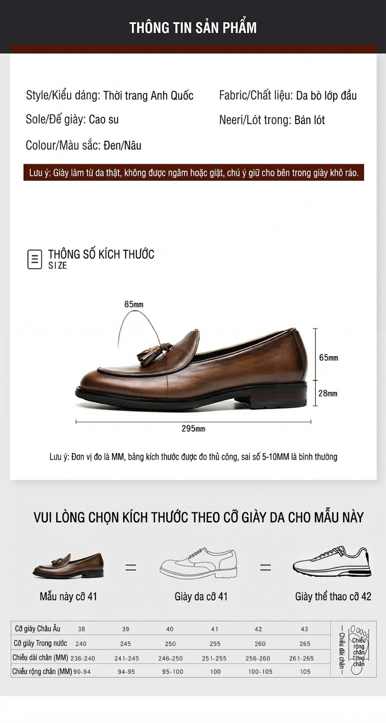 Giày Lười Nam Da Bóng Chiều Cao Đế Khoảng 3cm Thiết Kế Tua Rua Phong Cách Anh Màu Đen, Nâu chi tiết 7