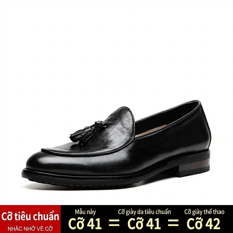 Giày Lười Nam Da Bóng Chiều Cao Đế Khoảng 3cm Thiết Kế Tua Rua Phong Cách Anh Màu Đen, Nâu