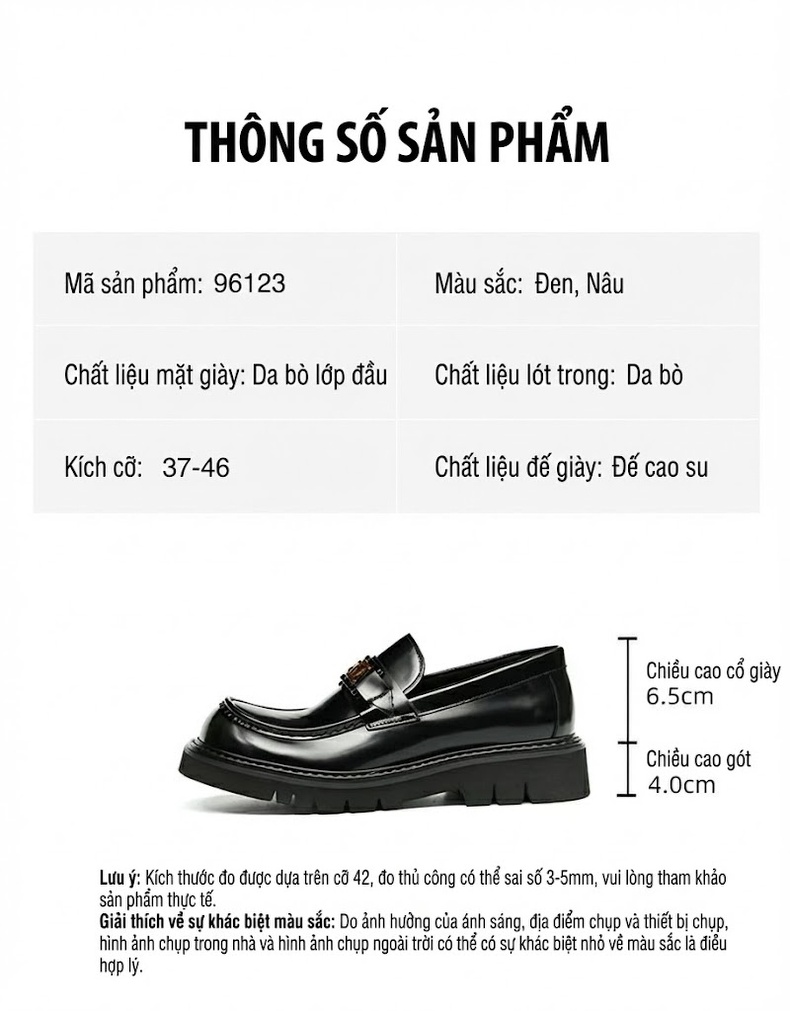 Giày Lười Nam Da Bóng Chiều Cao Đế Khoảng 4cm Màu Đen, Nâu chi tiết 2
