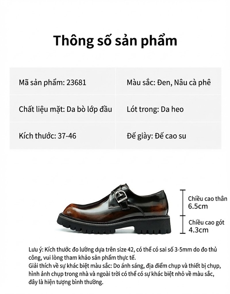 Giày Lười Nam Da Bóng Chiều Cao Đế Khoảng 4cm Màu Đen, Nâu chi tiết 2