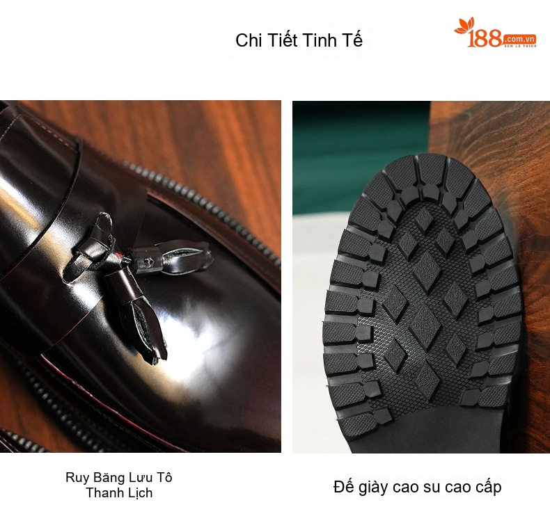 Giày Lười Nam Da Bóng Có Tua Rua Chiều Cao Đế Khoảng 4cm Màu Đen, Đỏ Rượu chi tiết 6