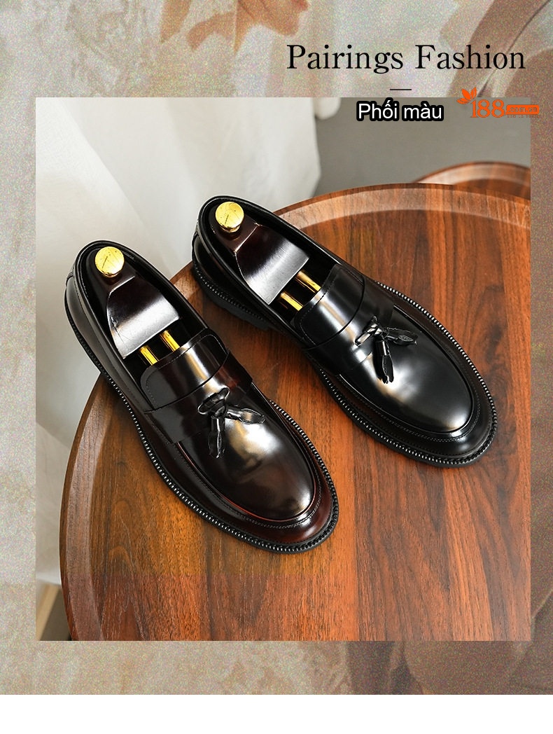 Giày Lười Nam Da Bóng Có Tua Rua Chiều Cao Đế Khoảng 4cm Màu Đen, Đỏ Rượu chi tiết 8