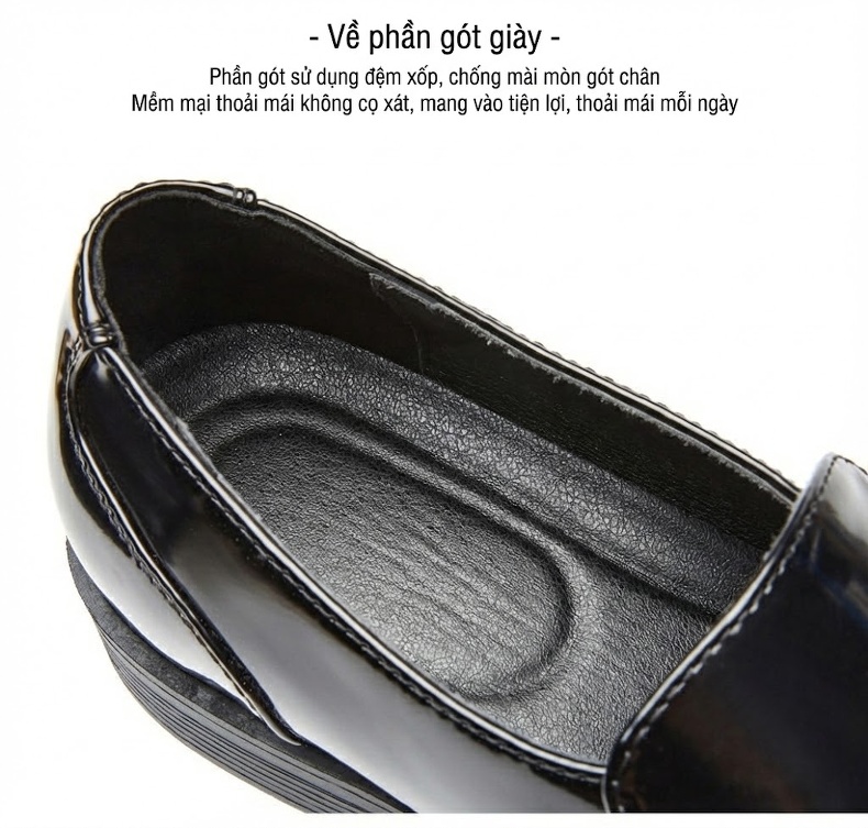 Giày Lười Nam Da Bóng Công Sở Chiều Cao Đế Khoảng 3cm Màu Đen, Nâu chi tiết 4