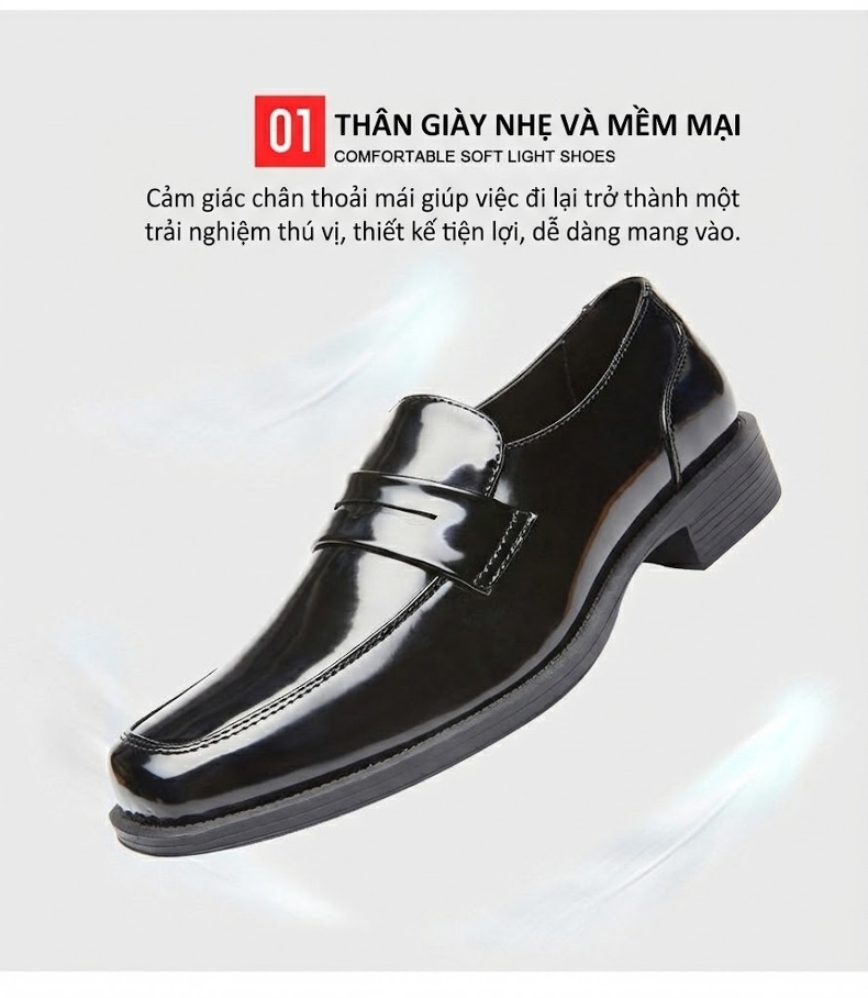 Giày Lười Nam Da Bóng Công Sở Chiều Cao Đế Khoảng 3cm Màu Đen, Nâu chi tiết 5