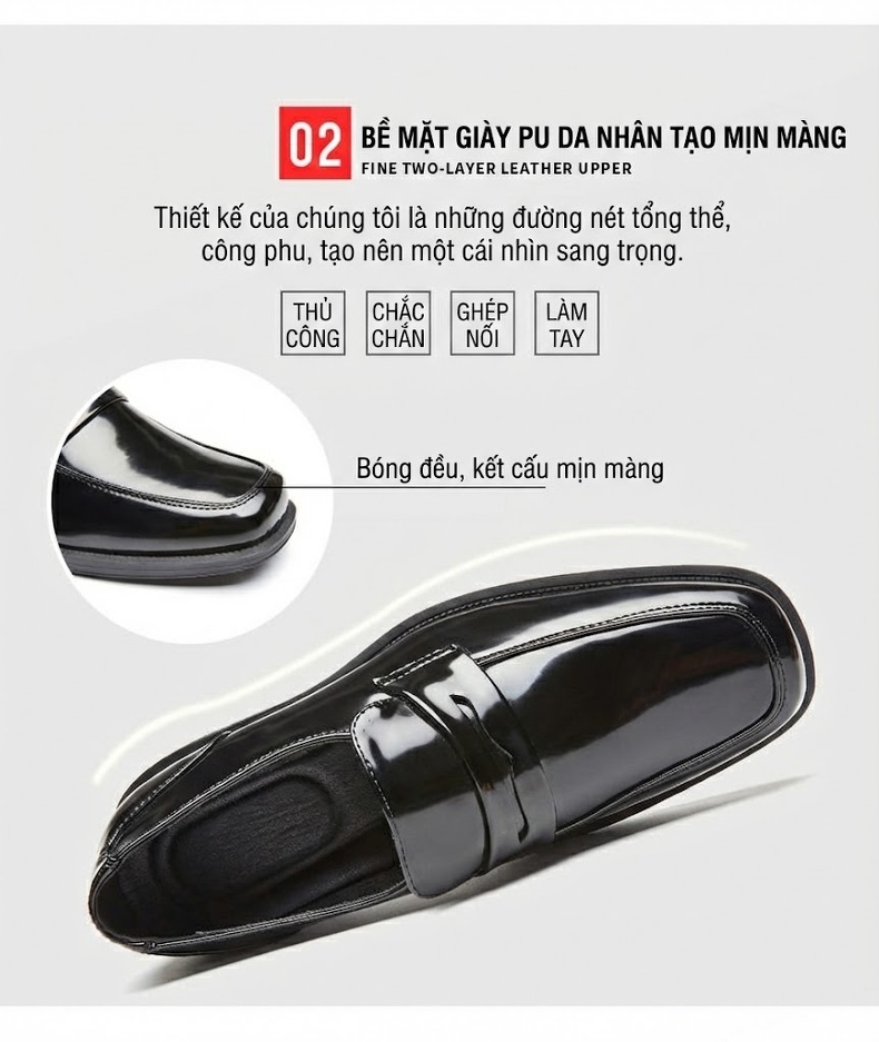 Giày Lười Nam Da Bóng Công Sở Chiều Cao Đế Khoảng 3cm Màu Đen, Nâu chi tiết 6