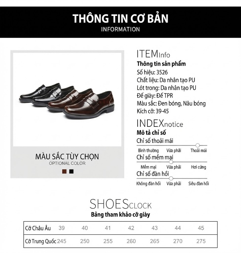 Giày Lười Nam Da Bóng Công Sở Chiều Cao Đế Khoảng 3cm Màu Đen, Nâu chi tiết 8