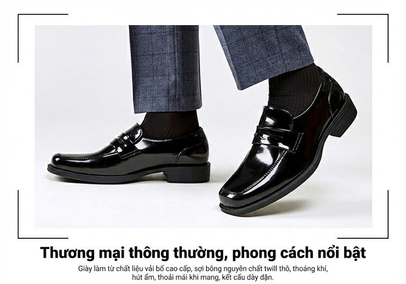 Giày Lười Nam Da Bóng Công Sở Chiều Cao Đế Khoảng 3cm Màu Đen, Nâu chi tiết 10