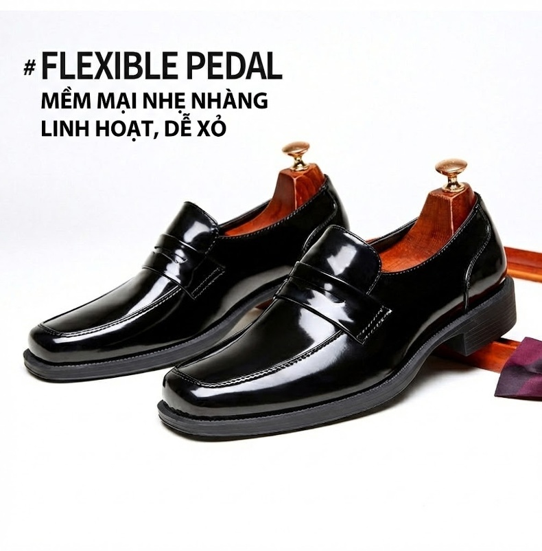 Giày Lười Nam Da Bóng Công Sở Chiều Cao Đế Khoảng 3cm Màu Đen, Nâu chi tiết 2