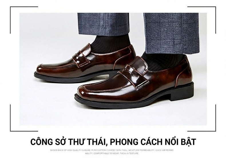 Giày Lười Nam Da Bóng Công Sở Chiều Cao Đế Khoảng 3cm Màu Đen, Nâu chi tiết 12