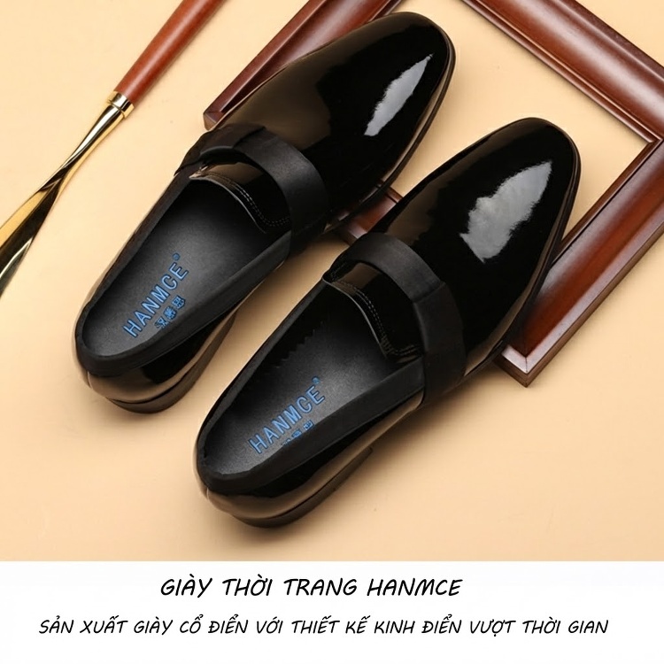 Giày Lười Nam Da Bóng Công Sở Chiều Cao Đế Khoảng 3cm Màu Đen chi tiết 5