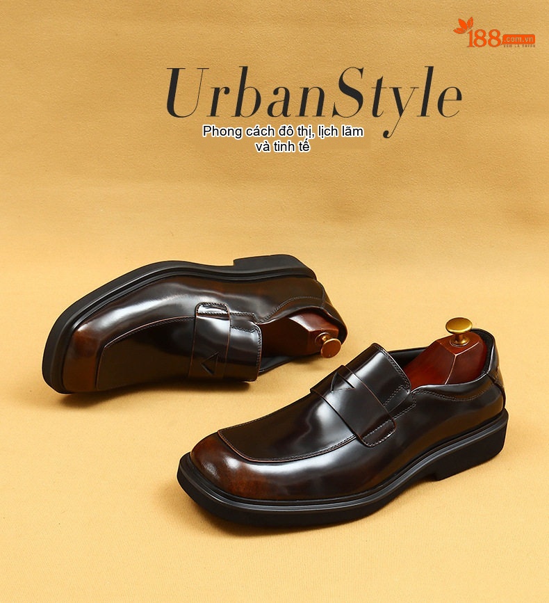 Giày Lười Nam Da Bóng Đầu Vuông Đế Dày Chiều Cao Đế Khoảng 4cm Màu Đen chi tiết 1