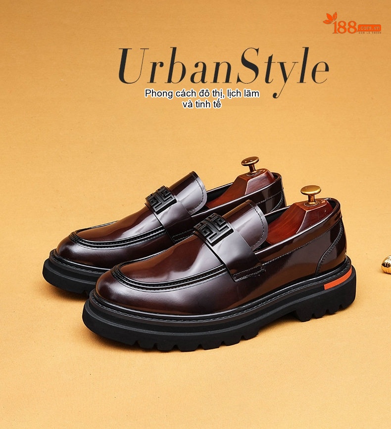 Giày Lười Nam Da Bóng Đế Cao Khoảng 3.5cm Phong Cách Anh Quốc Màu Đen, Nâu chi tiết 1