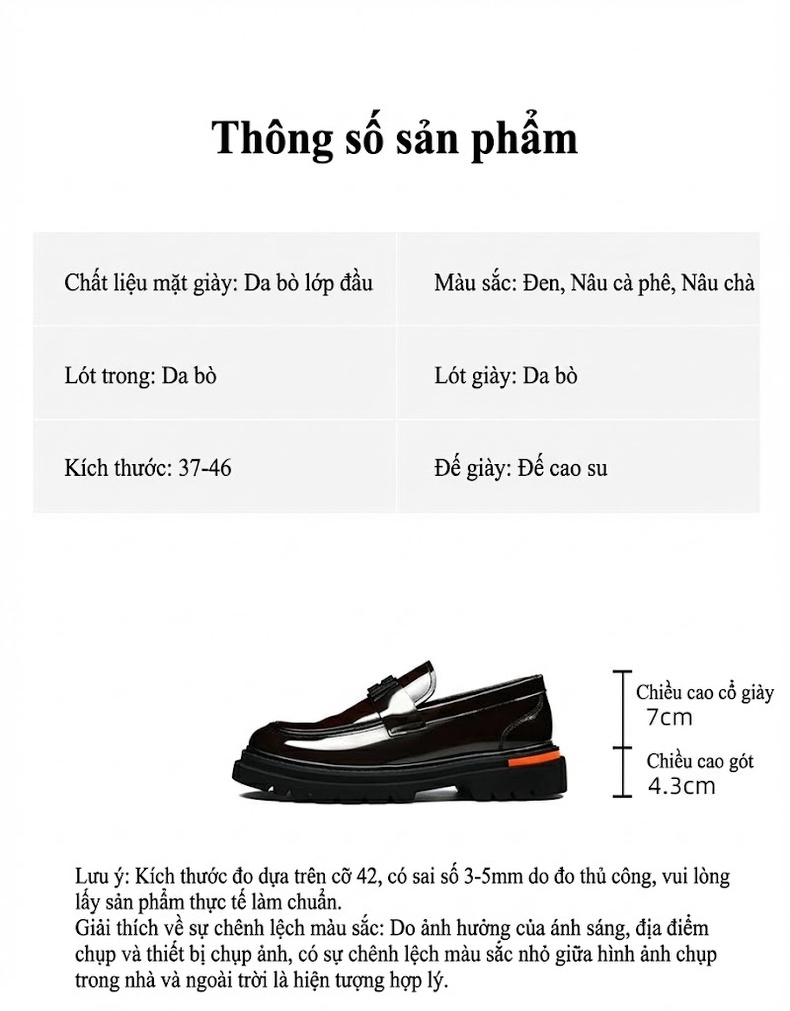 Giày Lười Nam Da Bóng Đế Cao Khoảng 3.5cm Phong Cách Anh Quốc Màu Đen, Nâu chi tiết 2