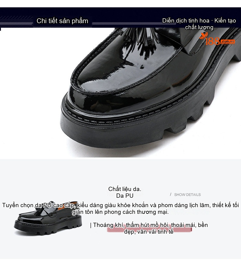 Giày Lười Nam Da Bóng Đế Cao Khoảng 4cm Phong Cách Thời Trang Màu Đen, Xanh Đậm chi tiết 6