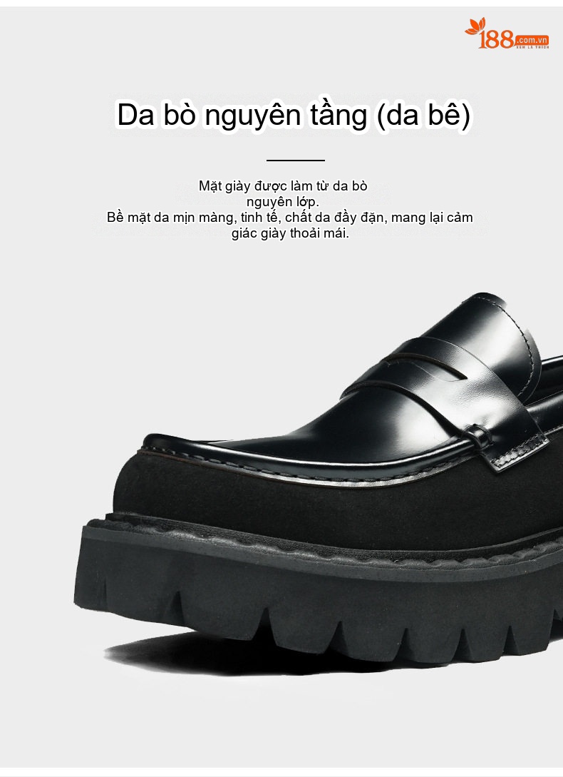 Giày Lười Nam Da Bóng Đế Dày Chiều Cao Đế Khoảng 4cm Màu Đen, Đỏ Rượu Vang chi tiết 7