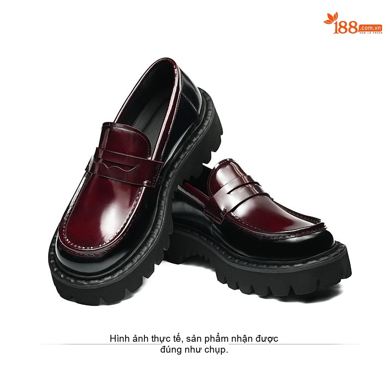 Giày Lười Nam Da Bóng Đế Dày Chiều Cao Đế Khoảng 4cm Màu Đen, Đỏ Rượu Vang chi tiết 11