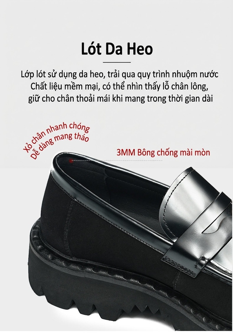 Giày Lười Nam Da Bóng Đế Dày Chiều Cao Đế Khoảng 4cm Màu Đen, Đỏ Rượu Vang chi tiết 8