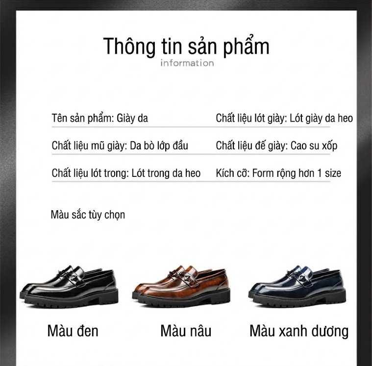 Giày Lười Nam Da Bóng Đế Dày Chiều Cao Đế Khoảng 5cm Màu Đen, Nâu chi tiết 5