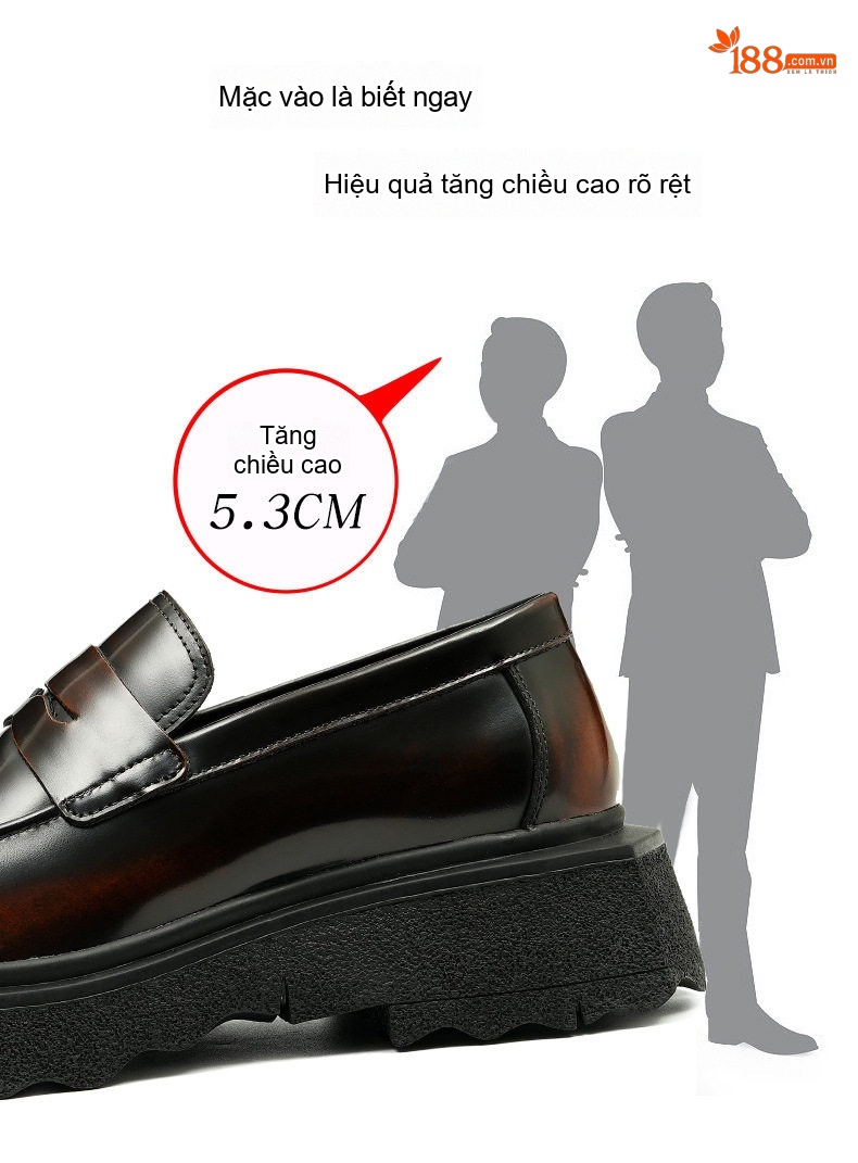 Giày Lười Nam Da Bóng Đế Dày Chống Trượt Tăng Chiều Cao Phong Cách Anh Quốc Chiều Cao Đế Khoảng 4cm Màu Đen chi tiết 3