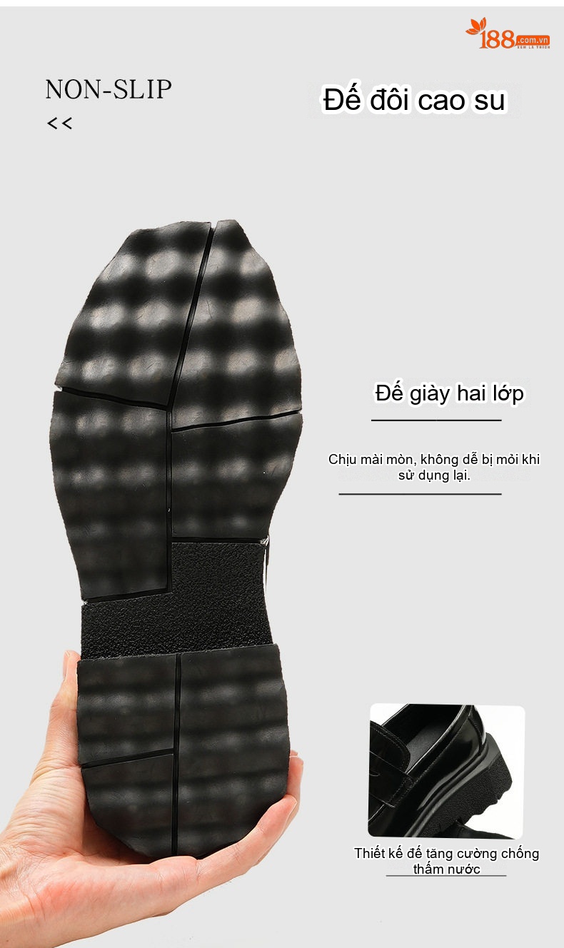 Giày Lười Nam Da Bóng Đế Dày Chống Trượt Tăng Chiều Cao Phong Cách Anh Quốc Chiều Cao Đế Khoảng 4cm Màu Đen chi tiết 9