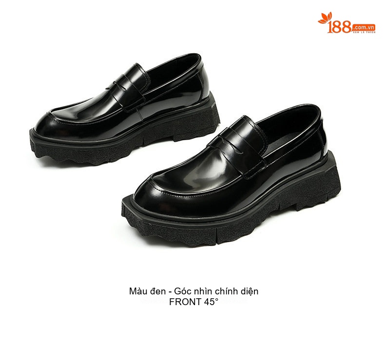 Giày Lười Nam Da Bóng Đế Dày Chống Trượt Tăng Chiều Cao Phong Cách Anh Quốc Chiều Cao Đế Khoảng 4cm Màu Đen chi tiết 13