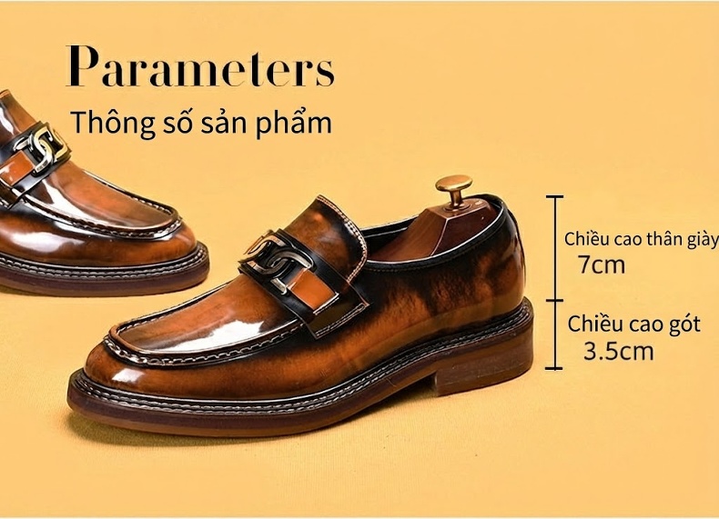Giày Lười Nam Da Bóng Mã Tấu Chiều Cao Đế Khoảng 3cm Màu Đen, Nâu chi tiết 3
