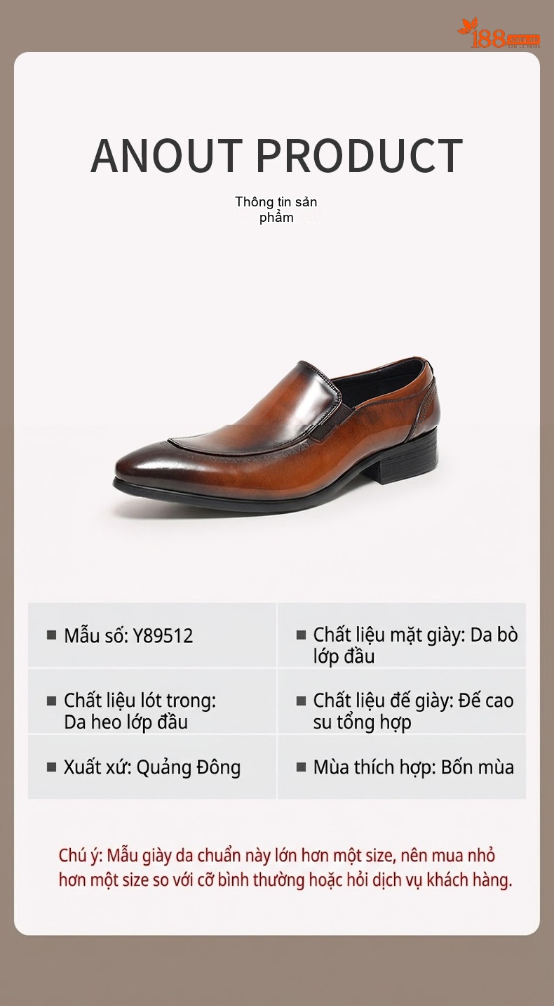Giày Lười Nam Da Bóng Mũi Nhọn Chiều Cao Đế Khoảng 3cm Màu Đen, Nâu chi tiết 13