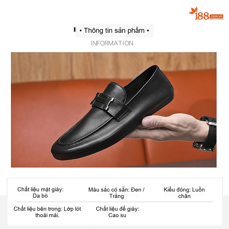 Giày Lười Nam Da Bóng Mũi Tròn Đế Cao 1cm chi tiết 3