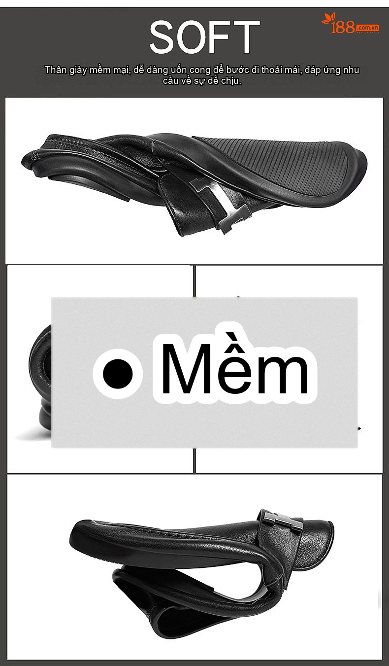 Giày Lười Nam Da Bóng Mũi Tròn Đế Cao 1cm chi tiết 5
