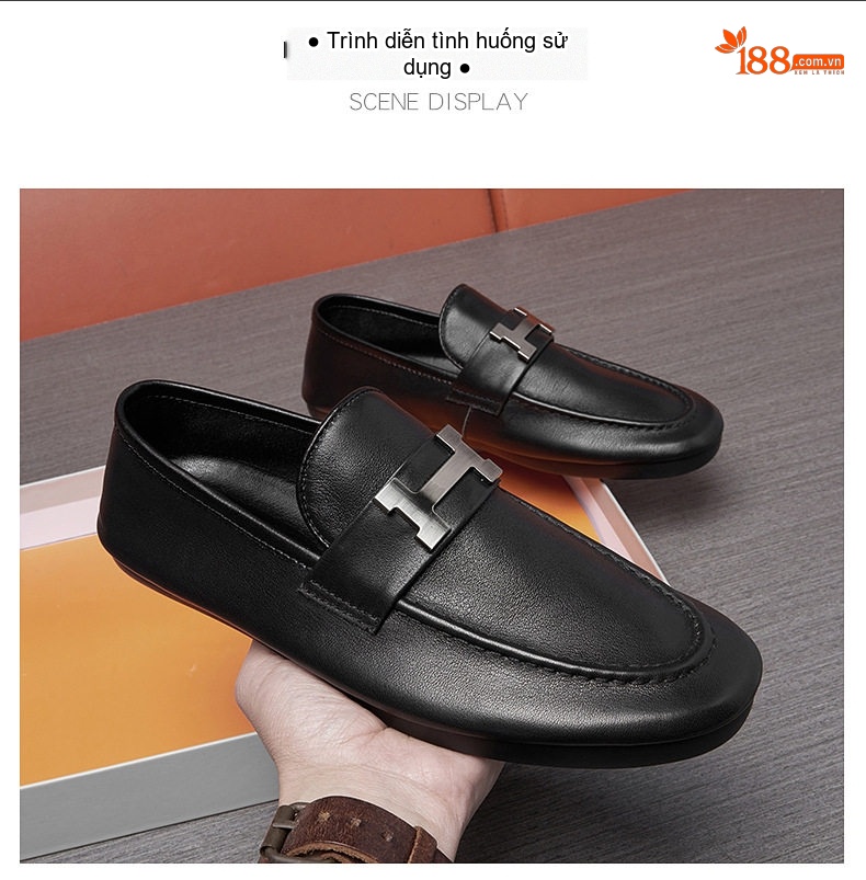 Giày Lười Nam Da Bóng Mũi Tròn Đế Cao 1cm chi tiết 6
