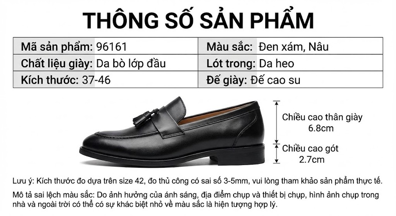 Giày Lười Nam Da Bóng Thiết Kế Đục Lỗ Chiều Cao Đế Khoảng 2cm Màu Đen, Nâu chi tiết 2