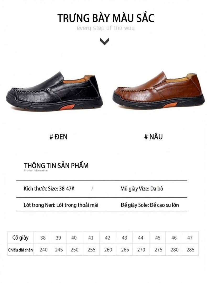 Giày Lười Nam Da Bóng Thủ Công Chiều Cao Đế Khoảng 3cm Màu Đen, Nâu chi tiết 8