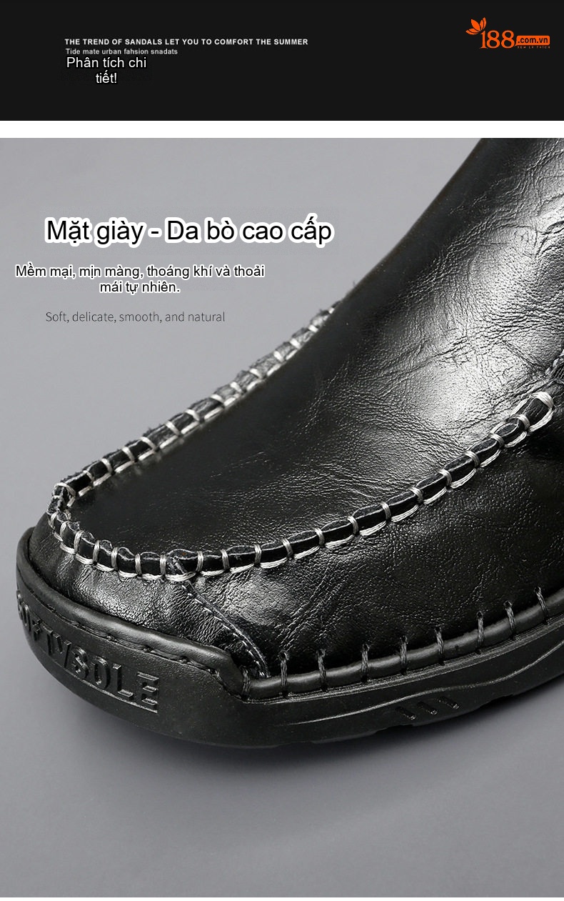 Giày Lười Nam Da Bóng Thủ Công Chiều Cao Đế Khoảng 3cm Màu Đen, Nâu chi tiết 9