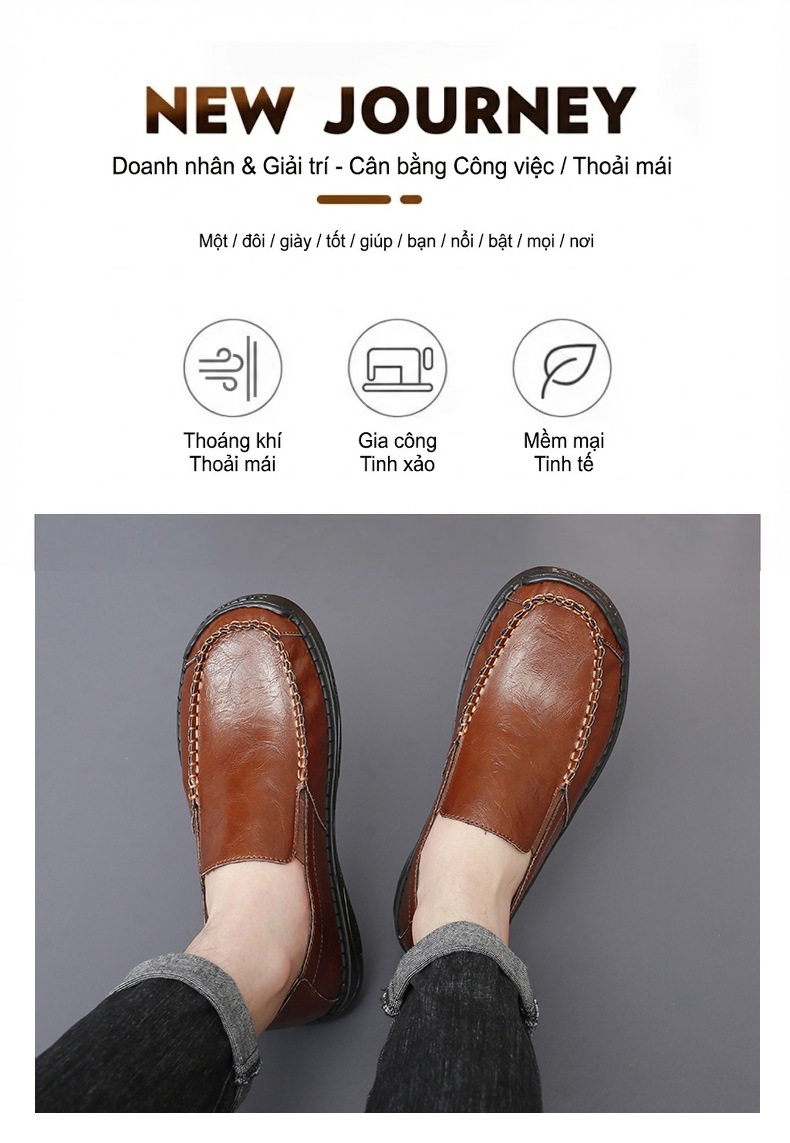 Giày Lười Nam Da Bóng Thủ Công Chiều Cao Đế Khoảng 3cm Màu Đen, Nâu chi tiết 7