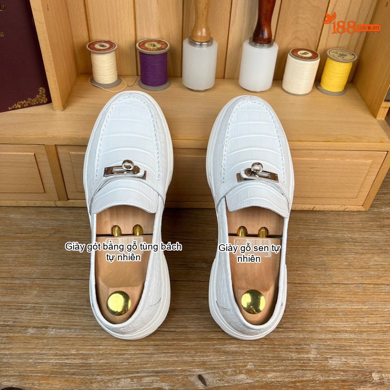 Giày Lười Nam Da Bụng Cá Sấu Chiều Cao Đế Khoảng 3cm Phong Cách Thời Trang Màu Đen, Trắng, Cam chi tiết 12