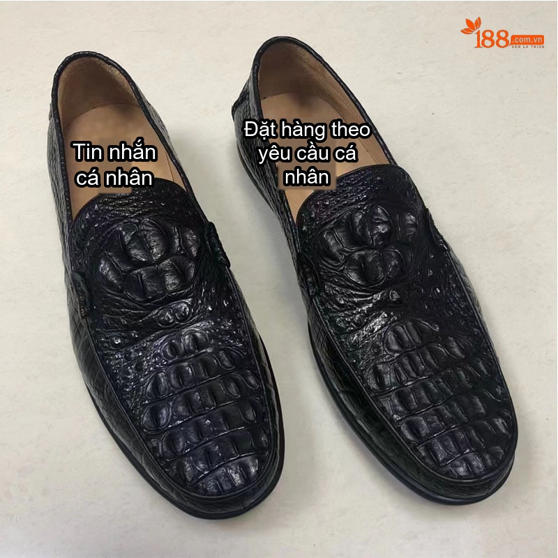 Giày Lười Nam Da Cá Sấu Chiều Cao Đế Khoảng 2cm Màu Đen chi tiết 4
